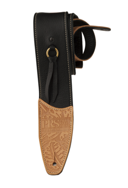 Tooled Leather Contrast Stitch Strap Black